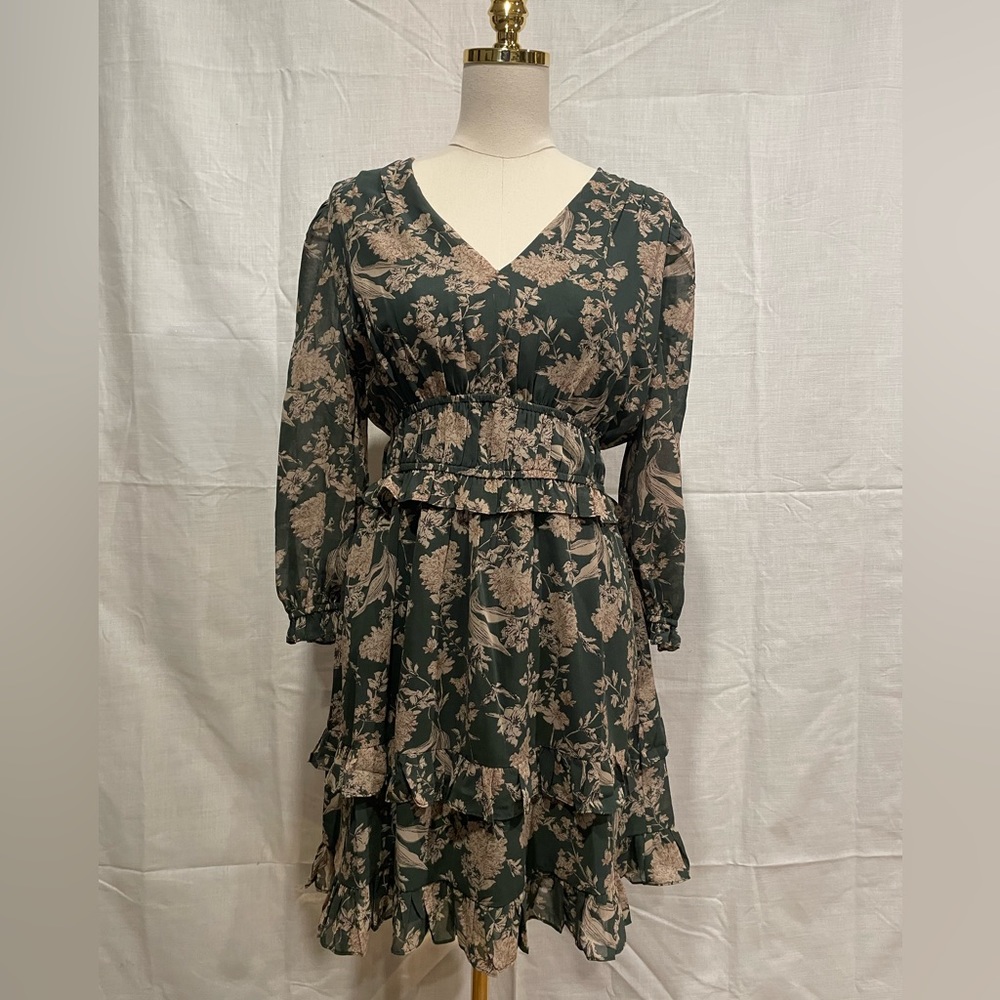 PINCH NWT L green / tan dress